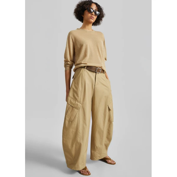 The Frankie Shop Baixa Barrel Cargo Pants in Beige, view 6