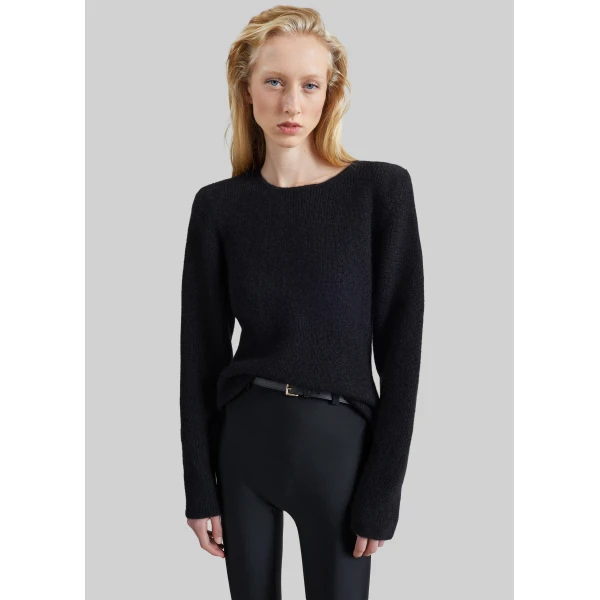 The Frankie Shop Beatrice Knit Padded Long Sleeve Top in Black, view 2