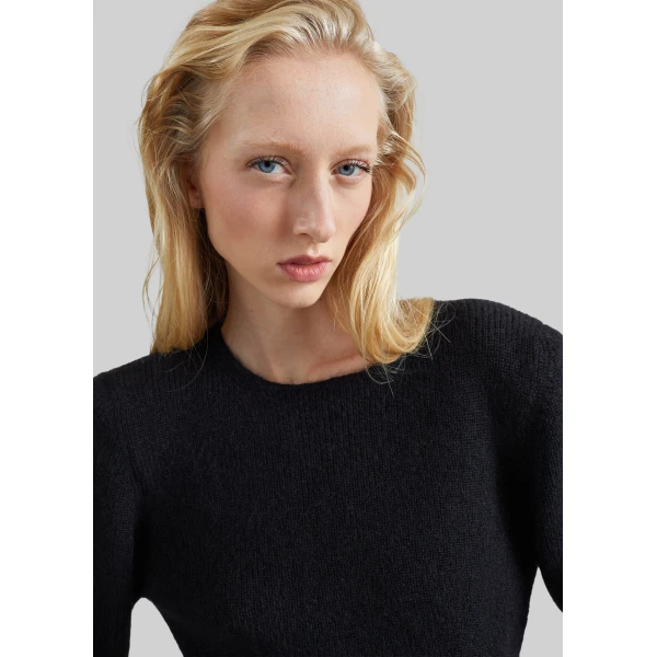 The Frankie Shop Beatrice Knit Padded Long Sleeve Top in Black, view 5