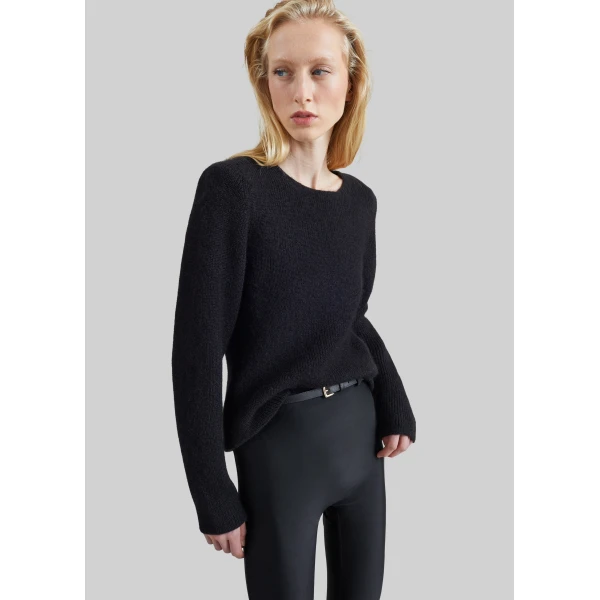 The Frankie Shop Beatrice Knit Padded Long Sleeve Top in Black, view 6
