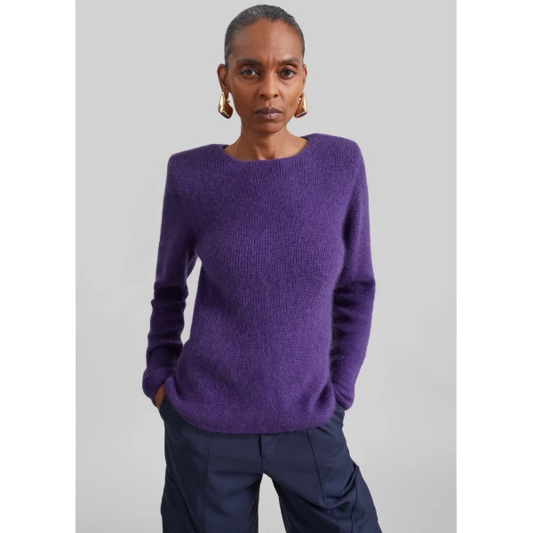 The Frankie Shop Beatrice Knit Padded Long Sleeve Top in Purple, view 2
