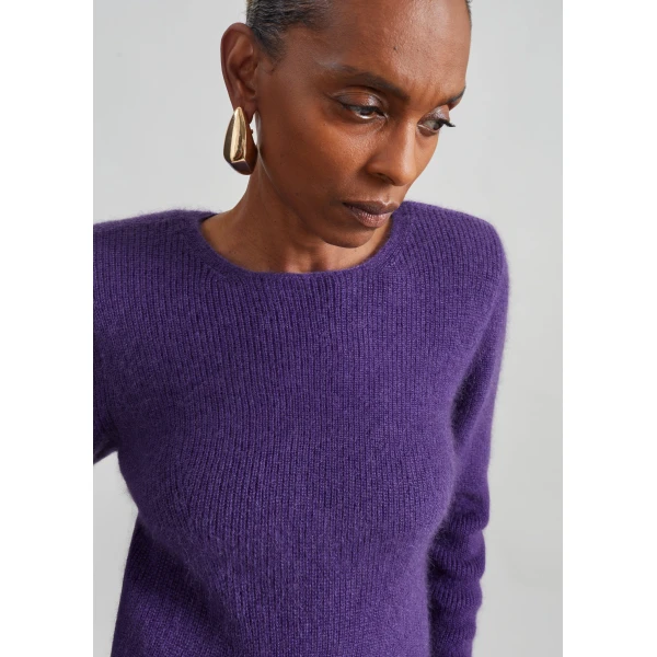 The Frankie Shop Beatrice Knit Padded Long Sleeve Top in Purple, view 3