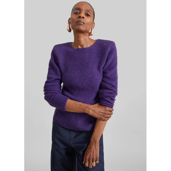 The Frankie Shop Beatrice Knit Padded Long Sleeve Top in Purple, view 4