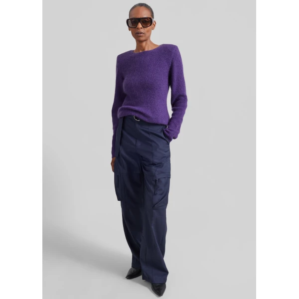 The Frankie Shop Beatrice Knit Padded Long Sleeve Top in Purple, view 5