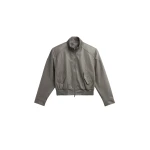 The Frankie Shop Belval Faux Leather Cropped Bomber Jacket in Grey