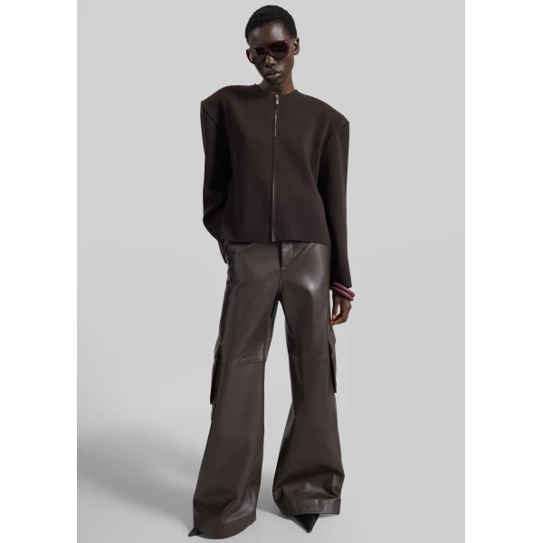 The Frankie Shop Boni Faux Leather Cargo Pants in Brown, view 2
