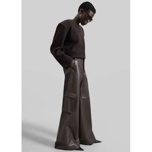 The Frankie Shop Boni Faux Leather Cargo Pants in Brown, view 4