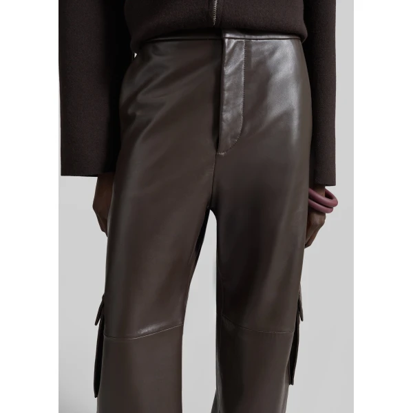 The Frankie Shop Boni Faux Leather Cargo Pants in Brown, view 5