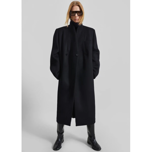The Frankie Shop Brea Collarless Coat in Black, view 4