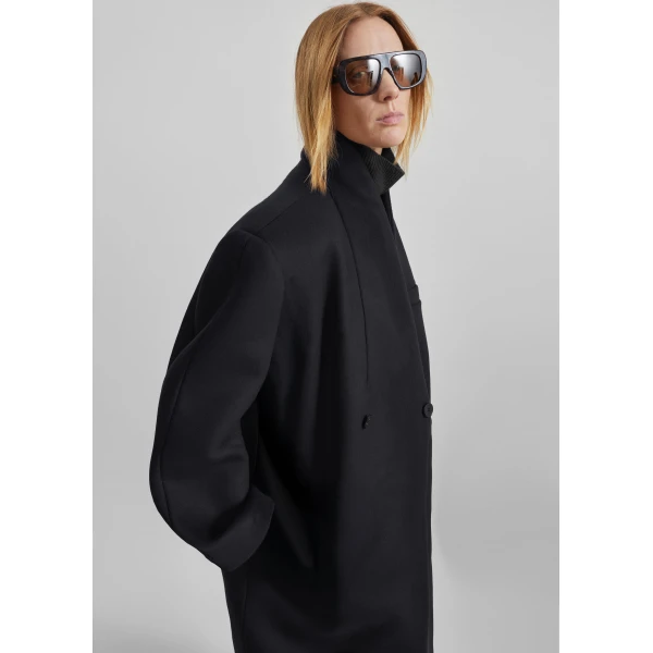 The Frankie Shop Brea Collarless Coat in Black, view 5