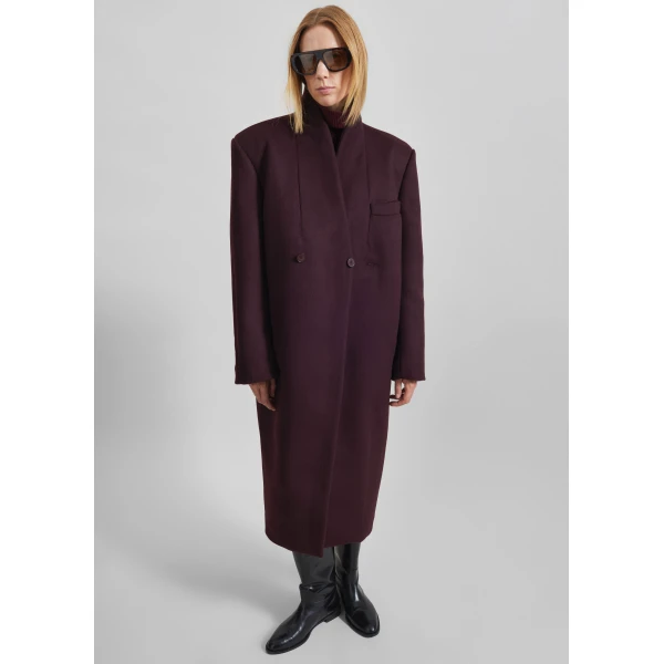 The Frankie Shop Brea Collarless Coat in Burgundy, view 5