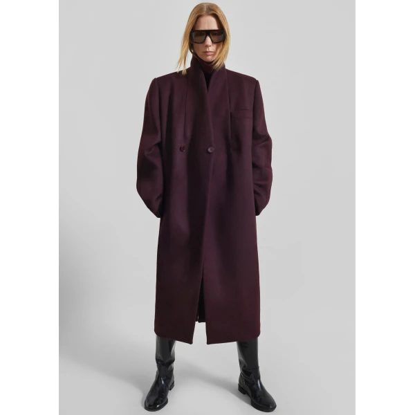The Frankie Shop Brea Collarless Coat in Burgundy, view 6