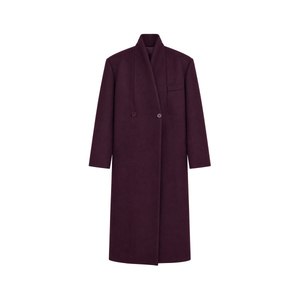 Brea Collarless Coat in Burgundy