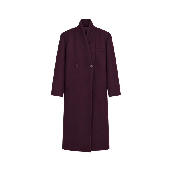Brea Collarless Coat in Burgundy