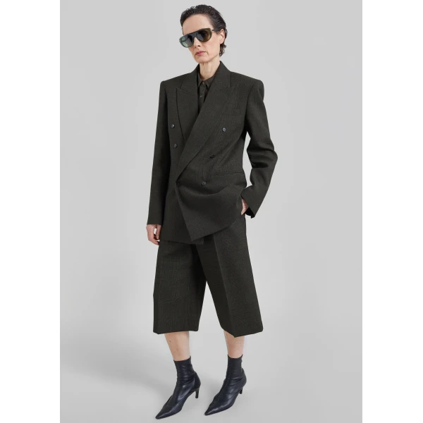 The Frankie Shop Brickell Bermuda Shorts in Olive Glen Plaid, view 6