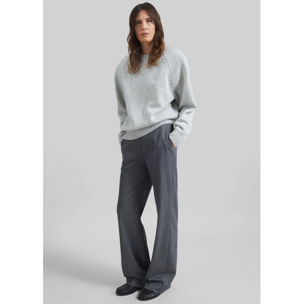 The Frankie Shop Brickell Trousers in Grey and White Pinstripe, view 2