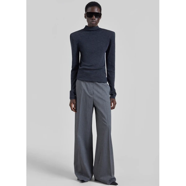 The Frankie Shop Brickell Trousers in Grey and White Pinstripe, view 6