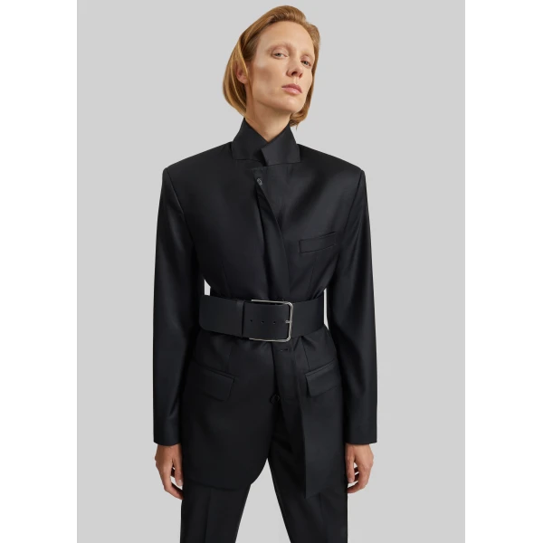 The Frankie Shop Calan Leather Wide Belt in Black, view 2