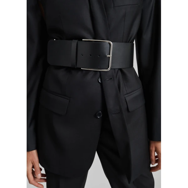 The Frankie Shop Calan Leather Wide Belt in Black, view 3