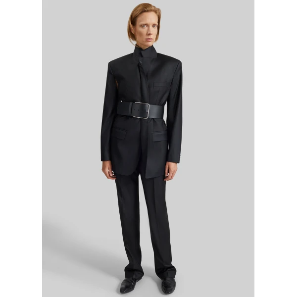 The Frankie Shop Calan Leather Wide Belt in Black, view 4