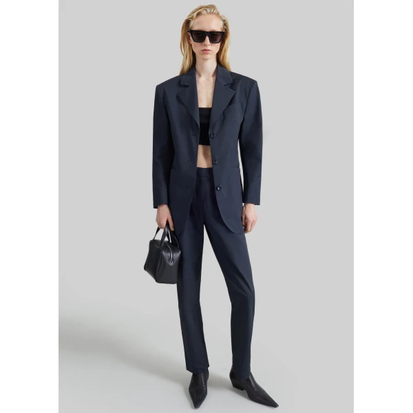 The Frankie Shop Cazal Slim Tailored Trousers in Navy, view 3