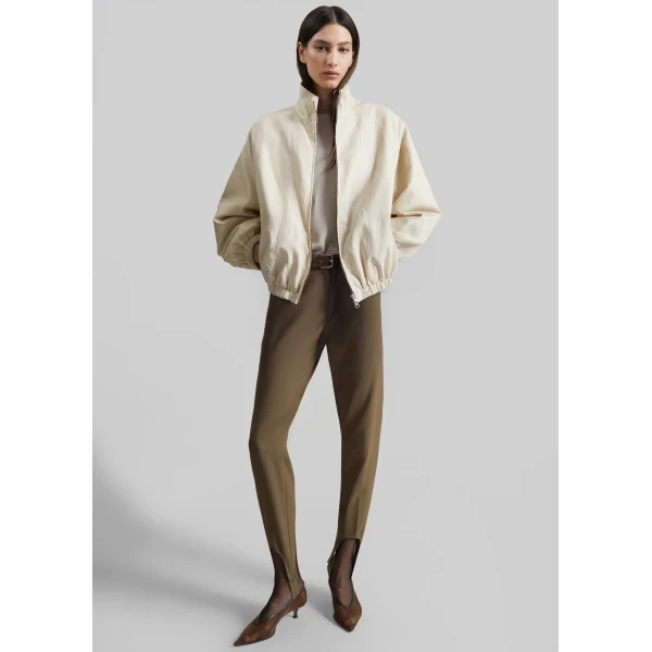 The Frankie Shop Cloud Faux Leather Bomber Jacket in Ecru, view 2