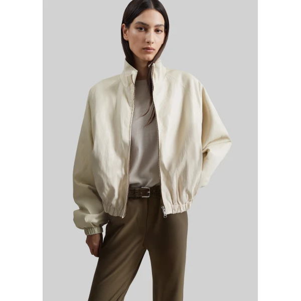 The Frankie Shop Cloud Faux Leather Bomber Jacket in Ecru, view 3