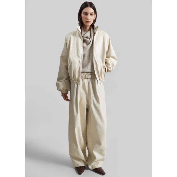 The Frankie Shop Cloud Faux Leather Bomber Jacket in Ecru, view 4