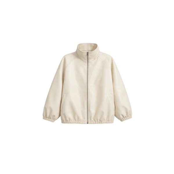 The Frankie Shop Cloud Faux Leather Bomber Jacket in Ecru
