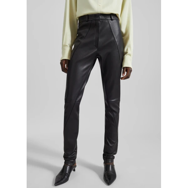The Frankie Shop Dune Stretch Leather Panelled Pants in Black, view 2