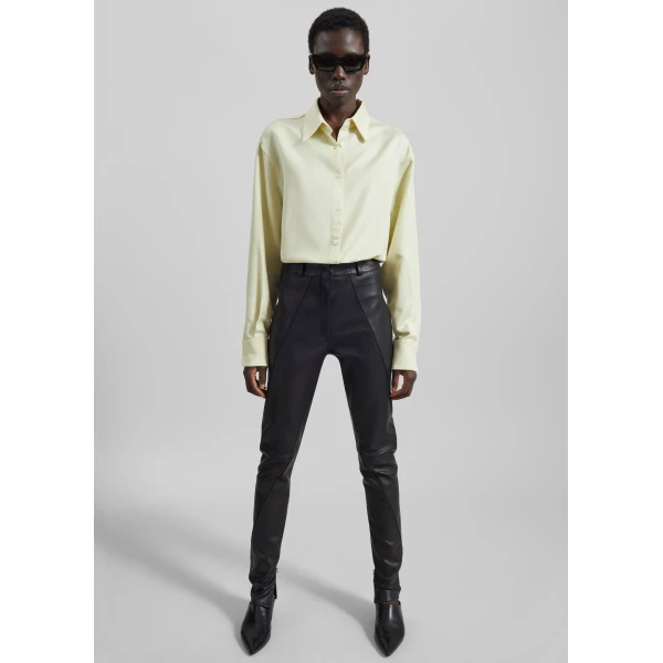 The Frankie Shop Dune Stretch Leather Panelled Pants in Black, view 3