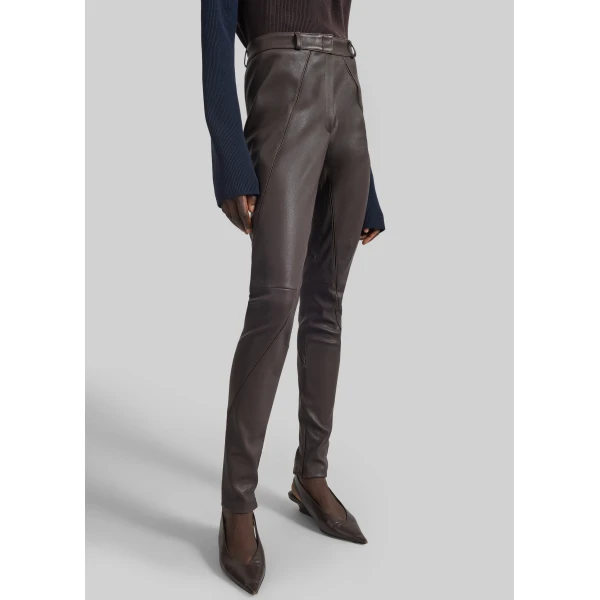 The Frankie Shop Dune Stretch Leather Panelled Pants in Brown, view 3
