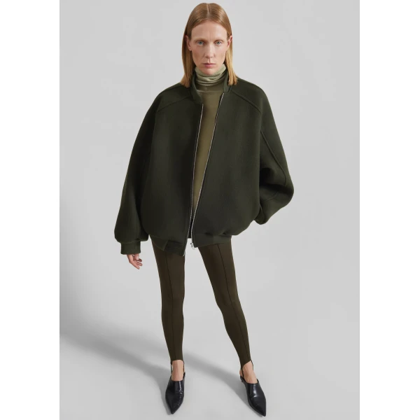 The Frankie Shop Elinor Oversized Bomber Jacket in Dark Olive, view 3