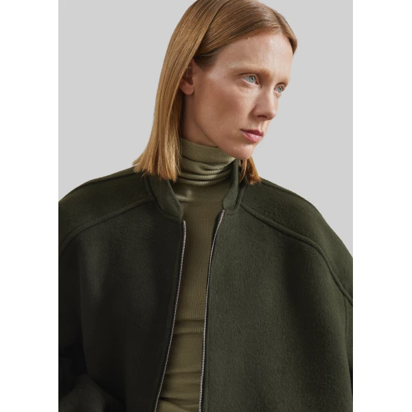 The Frankie Shop Elinor Oversized Bomber Jacket in Dark Olive, view 5