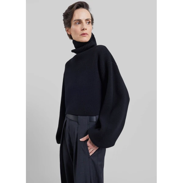 The Frankie Shop Elly Balloon Sleeve Turtleneck Sweater in Black, view 4