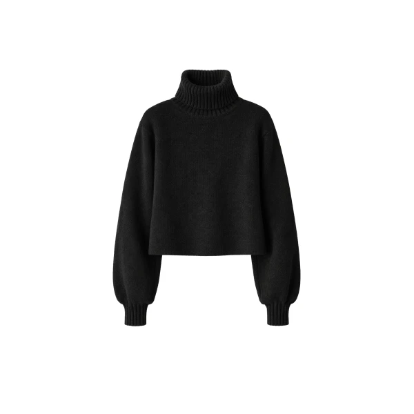 Elly Balloon Sleeve Turtleneck Sweater in Black