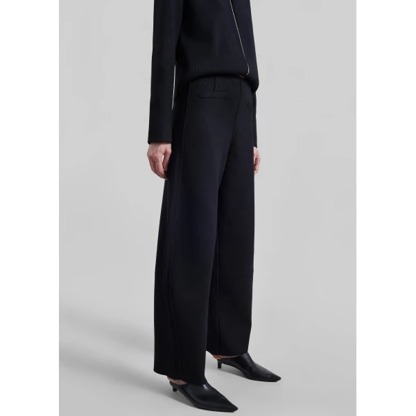 The Frankie Shop Enya Knit Barrel Leg Pants in Black, view 4