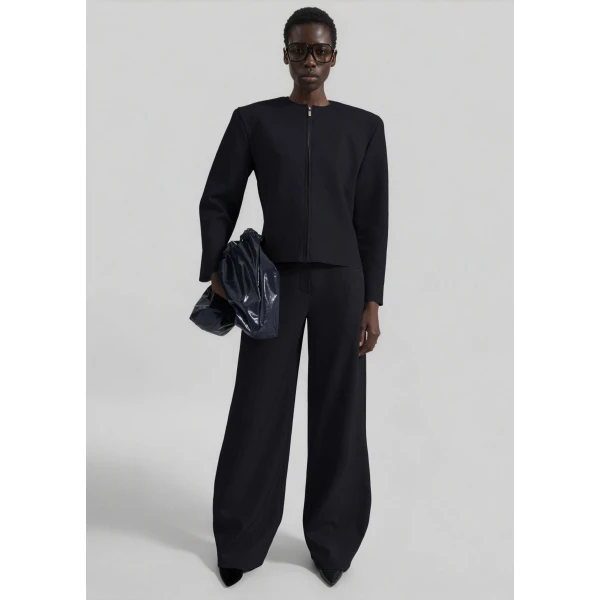 The Frankie Shop Enya Knit Barrel Leg Pants in Black, view 6