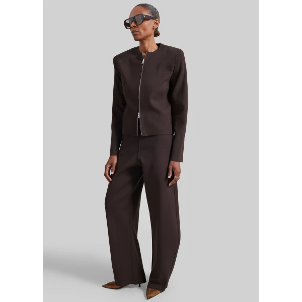 The Frankie Shop Enya Knit Barrel Leg Pants in Brown, view 2