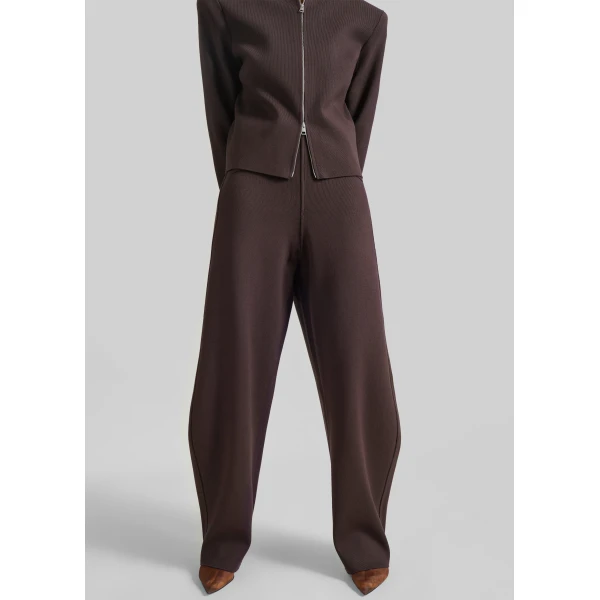 The Frankie Shop Enya Knit Barrel Leg Pants in Brown, view 3