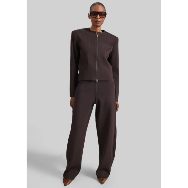 The Frankie Shop Enya Knit Barrel Leg Pants in Brown, view 4