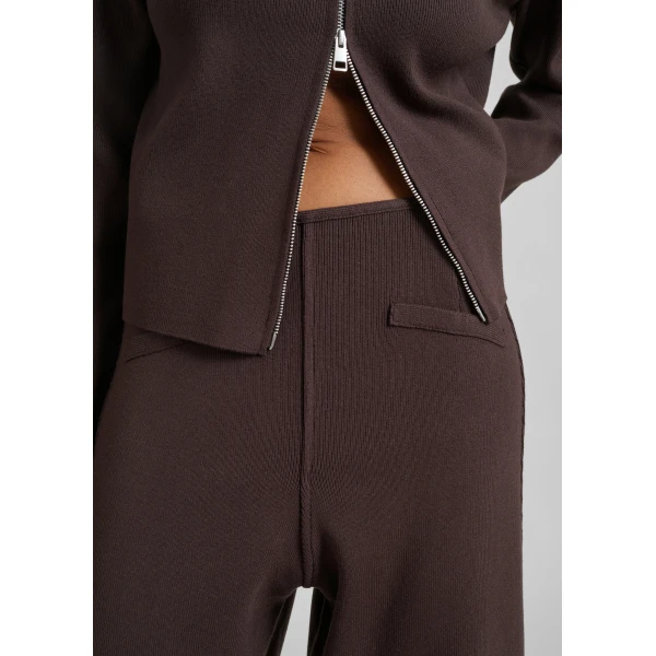 The Frankie Shop Enya Knit Barrel Leg Pants in Brown, view 5