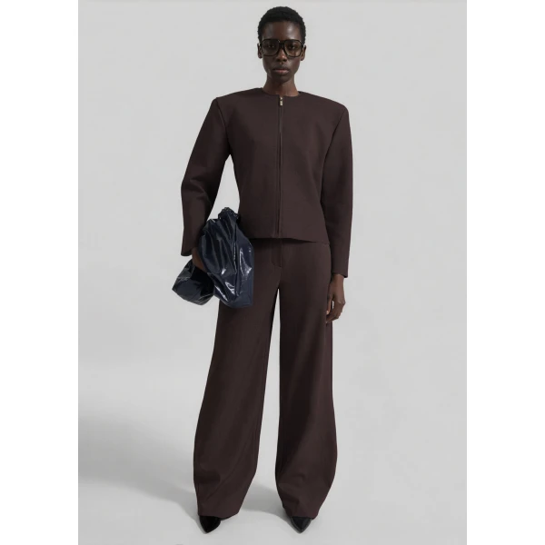 The Frankie Shop Enya Knit Barrel Leg Pants in Brown, view 6