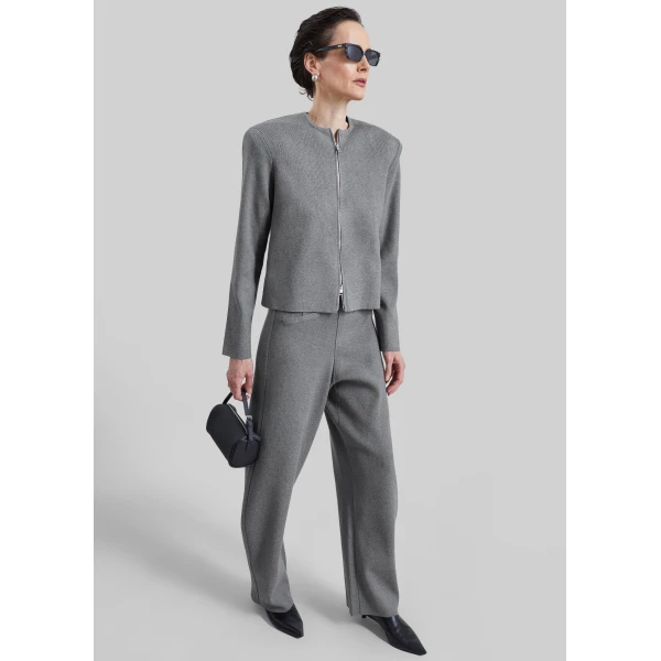 The Frankie Shop Enya Knit Barrel Leg Pants in Grey, view 2