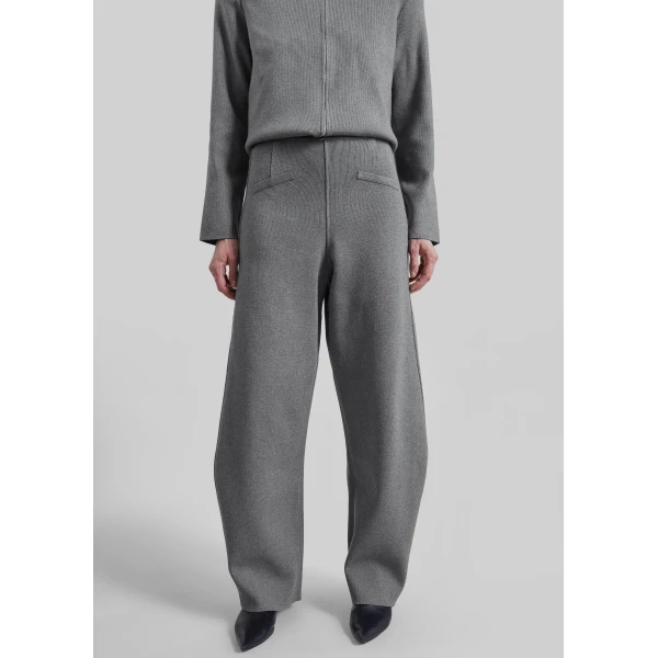 The Frankie Shop Enya Knit Barrel Leg Pants in Grey, view 3
