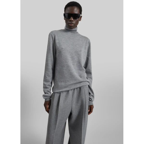 The Frankie Shop Eve Thin Turtleneck Sweater in Light Grey, view 3
