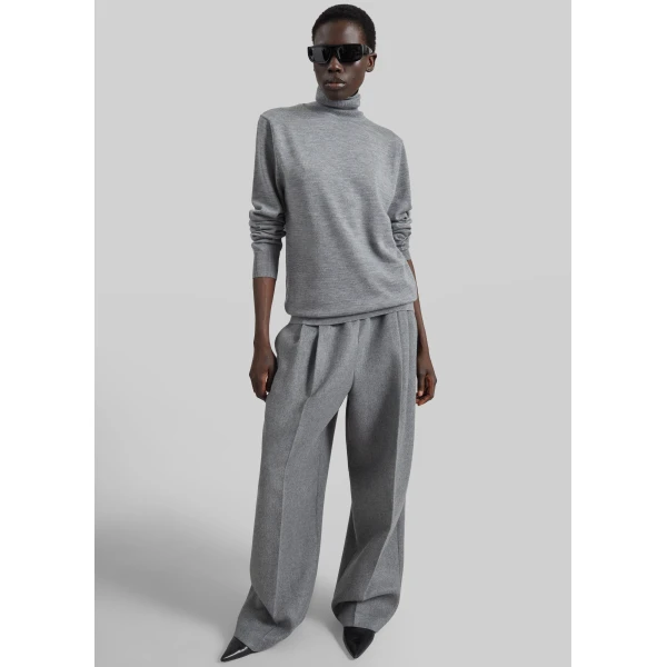 The Frankie Shop Eve Thin Turtleneck Sweater in Light Grey, view 5