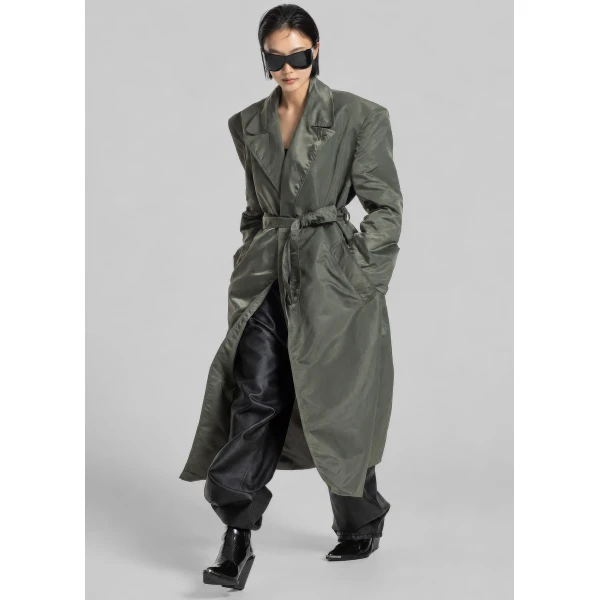 The Frankie Shop Eymi Technical Trench Coat in Olive, view 2