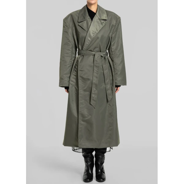 The Frankie Shop Eymi Technical Trench Coat in Olive, view 4