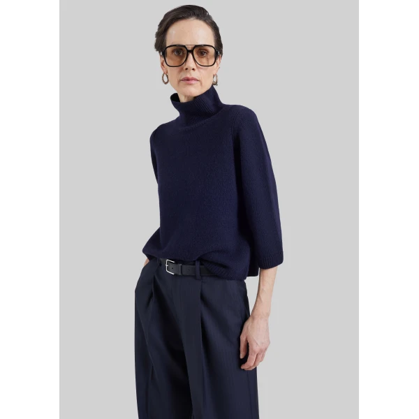 The Frankie Shop Ezy Merino Wool Mockneck Sweater in Navy, view 2